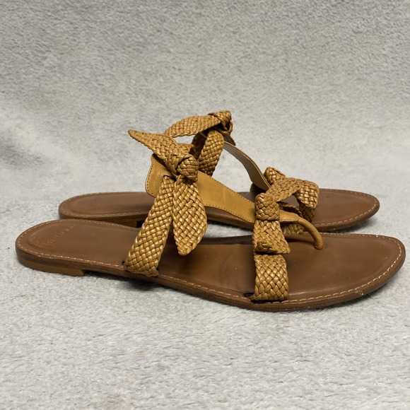 Alexandre Birman Sandals Womens EU 39 US 8.5 Brown Thong Leather Woven Bow - Picture 1 of 9